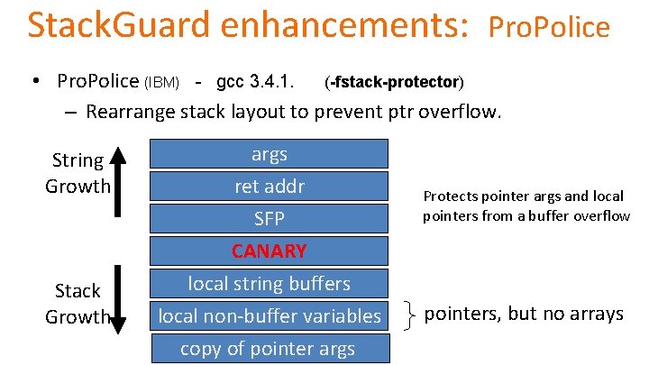 Stack. Guard enhancements: Pro. Police • Pro. Police (IBM) - gcc 3. 4. 1.