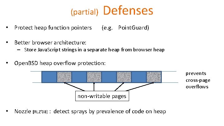 (partial) • Protect heap function pointers Defenses (e. g. Point. Guard) • Better browser