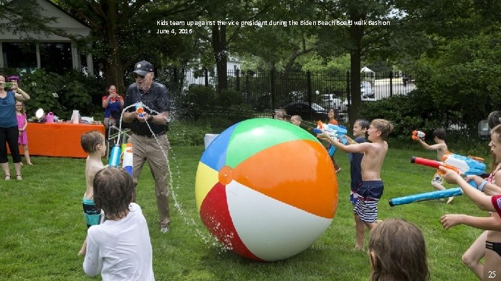 Kids team up against the vice president during the Biden Beach Boardwalk Bash on