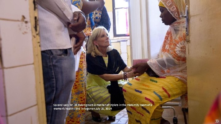 Second Lady Dr. Jill Biden greets a mother of triplets in the maternity room