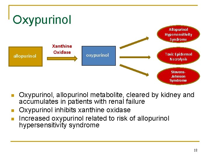 Oxypurinol Allopurinol Hypersensitivity Syndrome allopurinol Xanthine Oxidase oxypurinol Toxic Epidermal Necrolysis Stevens. Johnson Syndrome
