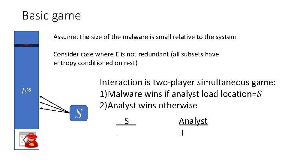 Basic game Assume: the size of the malware is small relative to the system