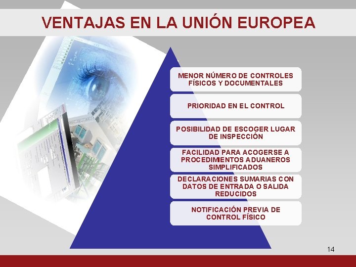 VENTAJAS EN LA UNIÓN EUROPEA MENOR NÚMERO DE CONTROLES FÍSICOS Y DOCUMENTALES PRIORIDAD EN