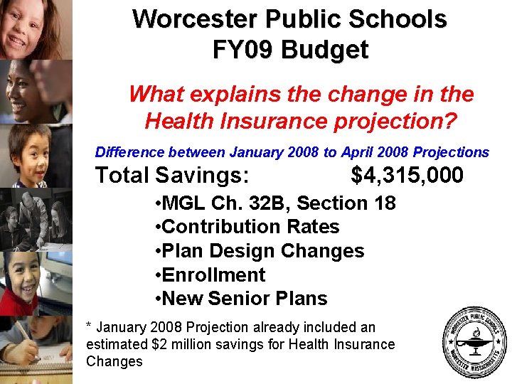 Worcester Public Schools FY 09 Budget What explains the change in the Health Insurance