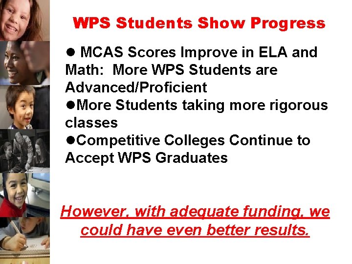 WPS Students Show Progress l MCAS Scores Improve in ELA and Math: More WPS