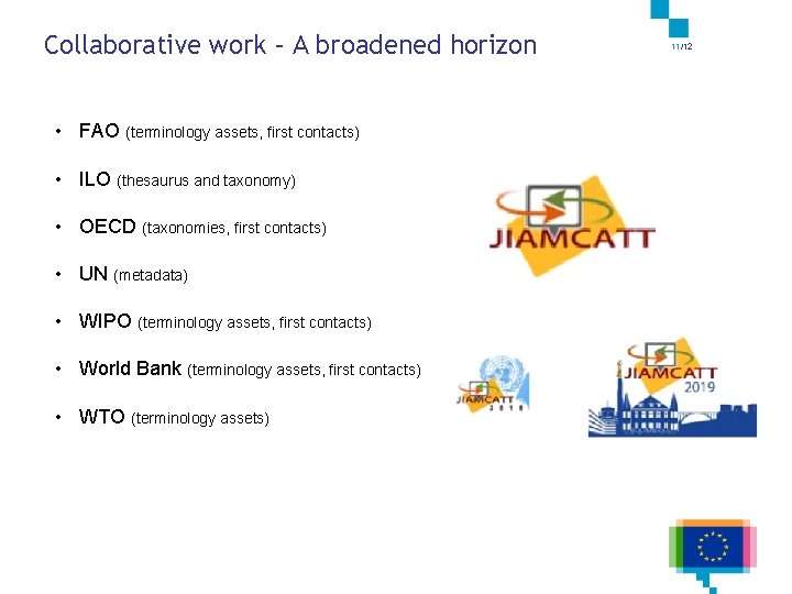 Collaborative work – A broadened horizon • FAO (terminology assets, first contacts) • ILO