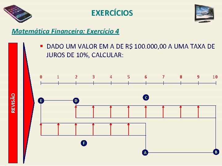 EXERCÍCIOS Matemática Financeira: Exercício 4 § DADO UM VALOR EM A DE R$ 100.