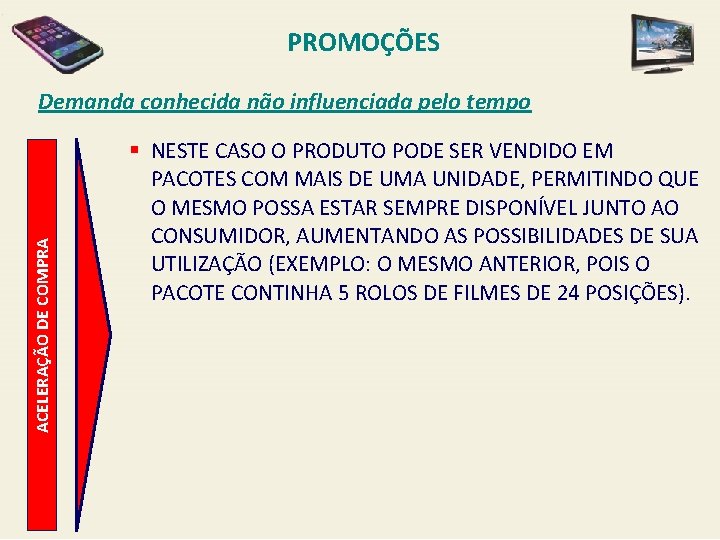 PROMOÇÕES ACELERAÇÃO DE COMPRA Demanda conhecida não influenciada pelo tempo § NESTE CASO O