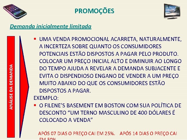 PROMOÇÕES ANÁLISE DA DEMANDA Demanda inicialmente limitada § UMA VENDA PROMOCIONAL ACARRETA, NATURALMENTE, A