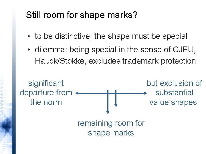 Still room for shape marks? • to be distinctive, the shape must be special