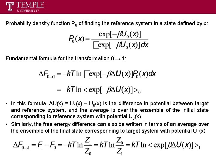 Probability density function P 0 of finding the reference system in a state defined Probability density function P 0 of finding the reference system in a state defined