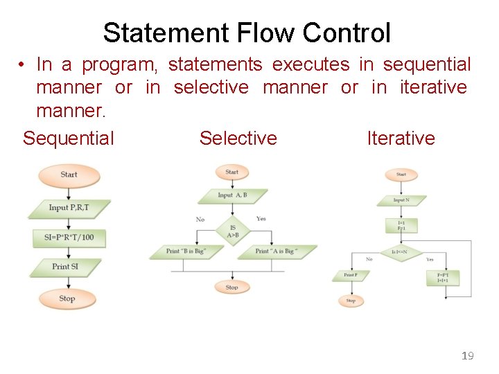 Statement Flow Control • In a program, statements executes in sequential manner or in
