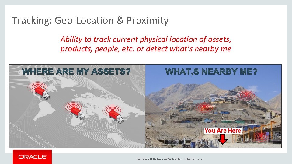 Tracking: Geo-Location & Proximity Ability to track current physical location of assets, products, people,