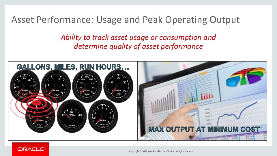 Asset Performance: Usage and Peak Operating Output Ability to track asset usage or consumption