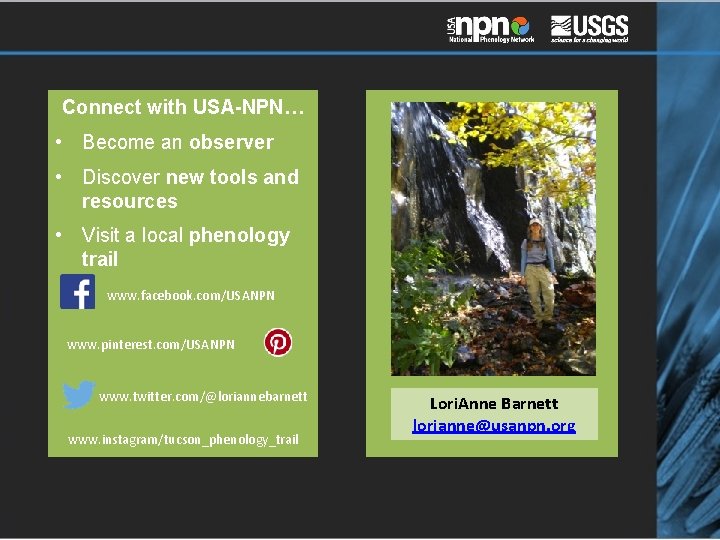 Connect with USA-NPN… • Become an observer • Discover new tools and resources •