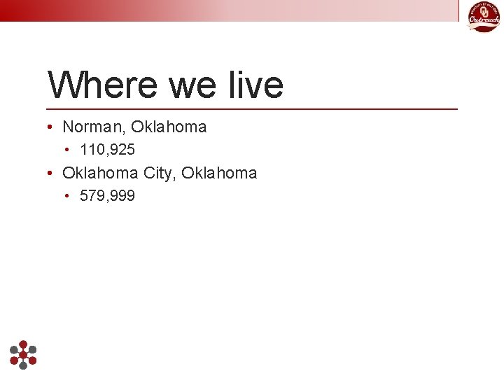 Where we live • Norman, Oklahoma • 110, 925 • Oklahoma City, Oklahoma •