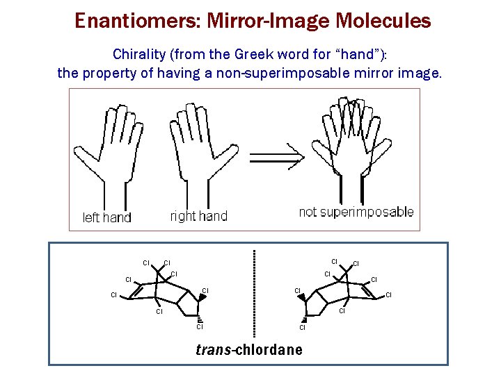 Enantiomers: Mirror-Image Molecules Chirality (from the Greek word for “hand”): the property of having
