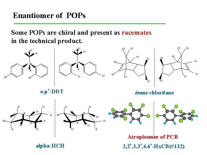 Enantiomer of POPs Some POPs are chiral and present as racemates in the technical