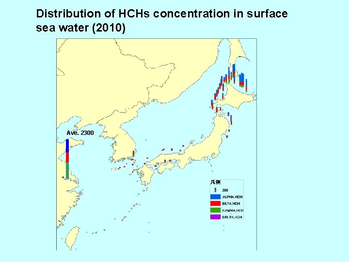 Distribution of HCHs concentration in surface sea water (2010) Ave. 2300 
