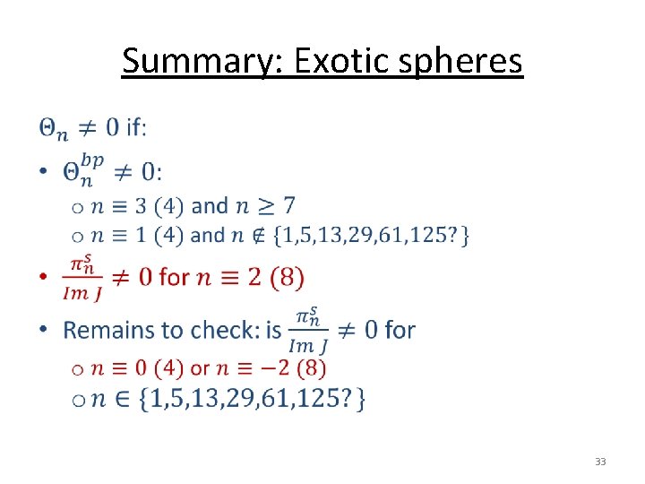 Summary: Exotic spheres • 33 