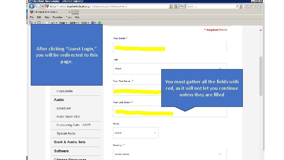 After clicking “Guest Login, ” you will be redirected to this page. You must