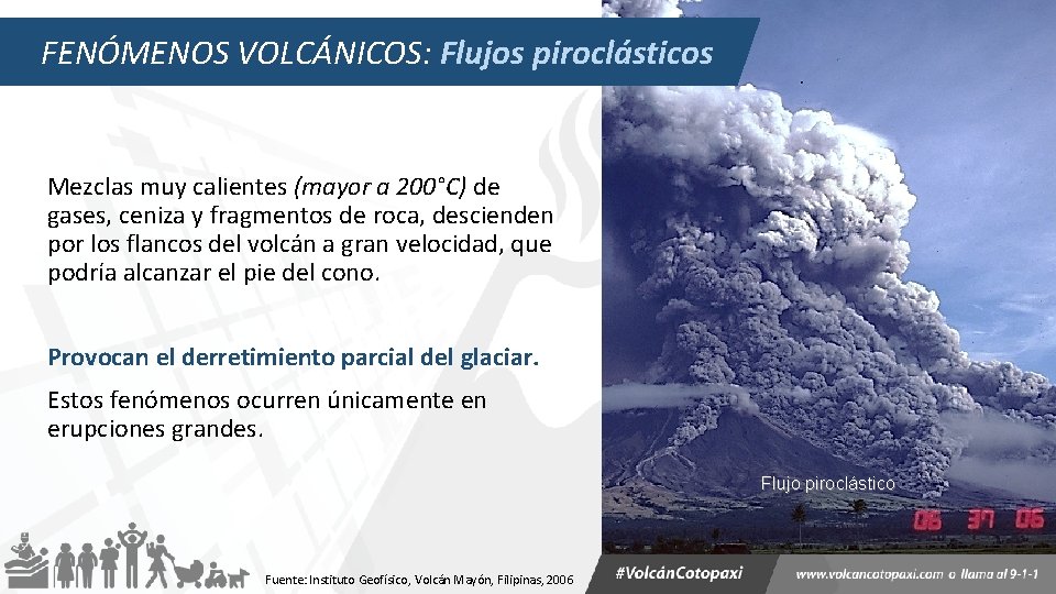 FENÓMENOS VOLCÁNICOS: Flujos piroclásticos Columna eruptiva Mezclas muy calientes (mayor a 200°C) de gases,