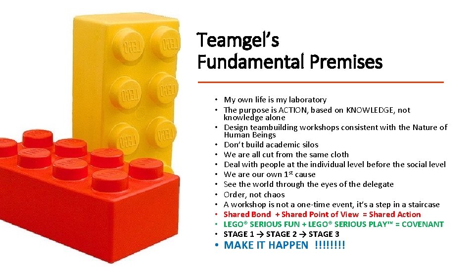 Teamgel’s Fundamental Premises • My own life is my laboratory • The purpose is