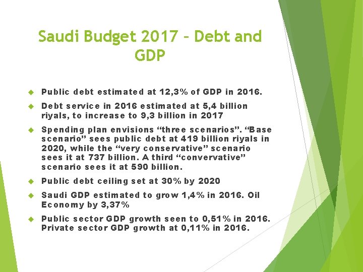 Saudi Budget 2017 – Debt and GDP Public debt estimated at 12, 3% of