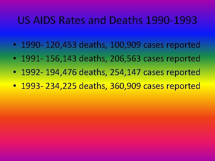 US AIDS Rates and Deaths 1990 -1993 • • 1990 - 120, 453 deaths,