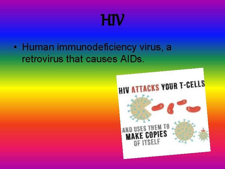 HIV • Human immunodeficiency virus, a retrovirus that causes AIDs. 
