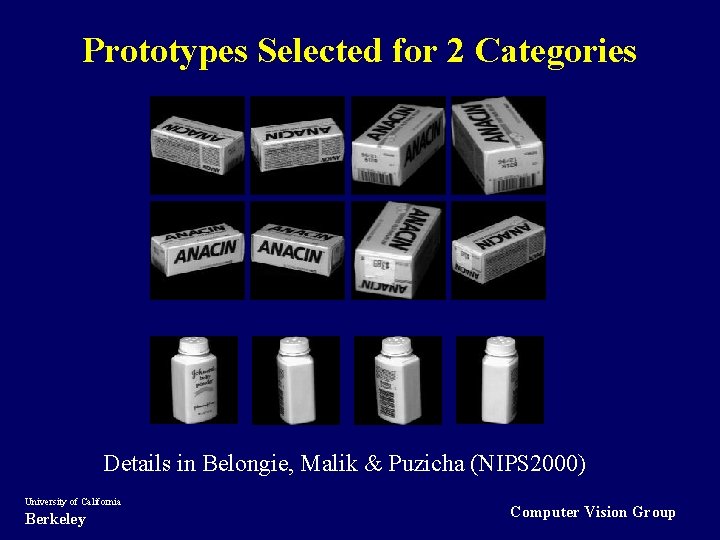 Prototypes Selected for 2 Categories Details in Belongie, Malik & Puzicha (NIPS 2000) University