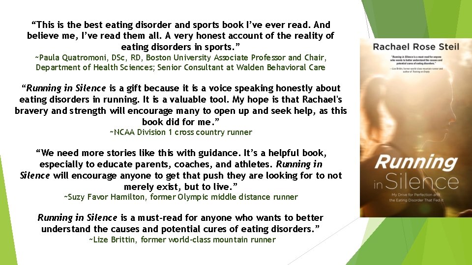 “This is the best eating disorder and sports book I’ve ever read. And believe