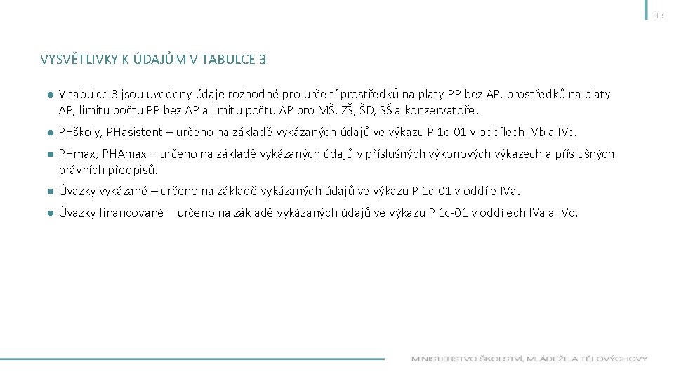 13 VYSVĚTLIVKY K ÚDAJŮM V TABULCE 3 ● V tabulce 3 jsou uvedeny údaje