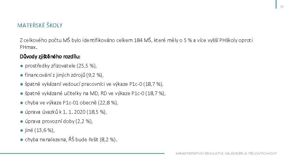 34 MATEŘSKÉ ŠKOLY Z celkového počtu MŠ bylo identifikováno celkem 184 MŠ, které měly