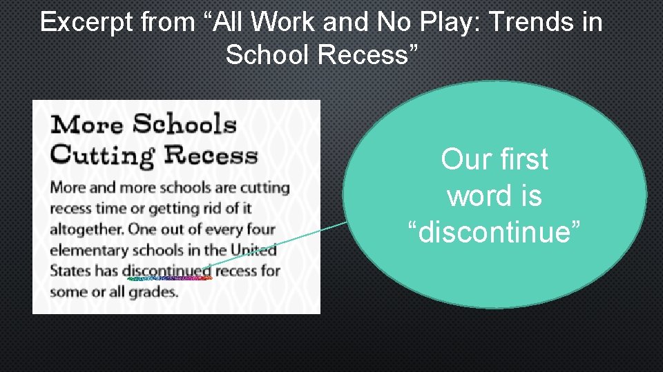 Excerpt from “All Work and No Play: Trends in School Recess” Our first word