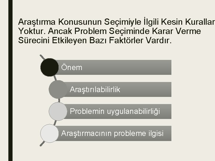 Araştırma Konusunun Seçimiyle İlgili Kesin Kurallar Yoktur. Ancak Problem Seçiminde Karar Verme Sürecini Etkileyen