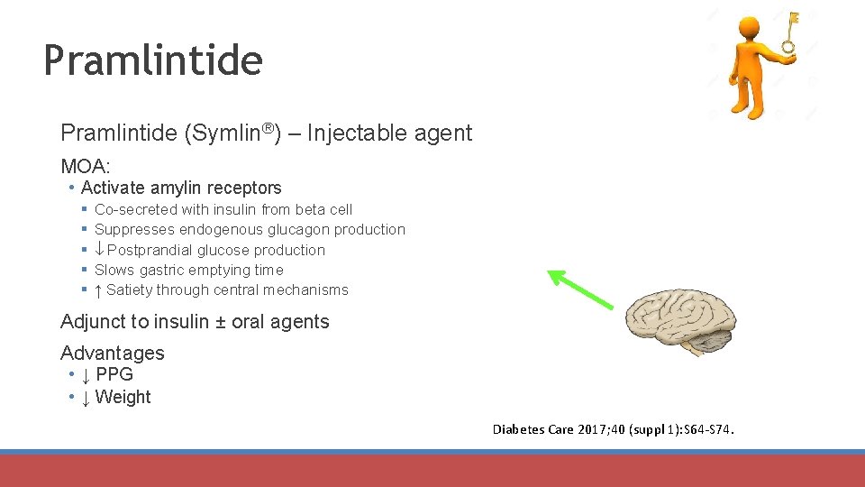 Pramlintide (Symlin®) – Injectable agent MOA: • Activate amylin receptors § § § Co-secreted