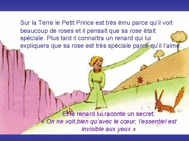 . Sur la Terre le Petit Prince est très ému parce qu’il voit beaucoup