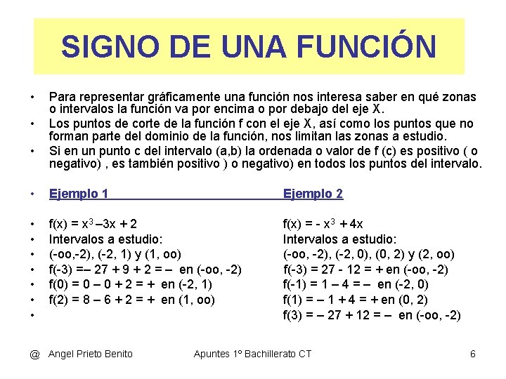 SIGNO DE UNA FUNCIÓN • • • Para representar gráficamente una función nos interesa