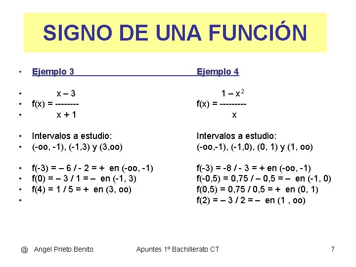 SIGNO DE UNA FUNCIÓN • Ejemplo 3 Ejemplo 4 • • • x– 3