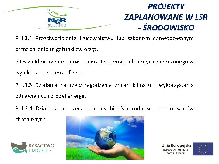 PROJEKTY ZAPLANOWANE W LSR - ŚRODOWISKO P I. 3. 1 Przeciwdziałanie kłusownictwu lub szkodom
