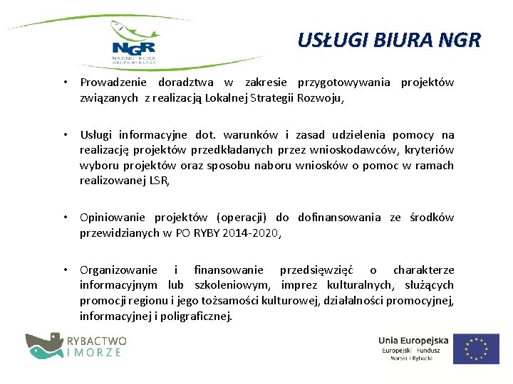USŁUGI BIURA NGR • Prowadzenie doradztwa w zakresie przygotowywania projektów związanych z realizacją Lokalnej