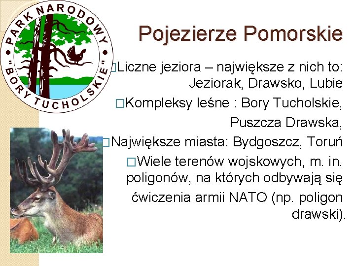 Pojezierze Pomorskie �Liczne jeziora – największe z nich to: Jeziorak, Drawsko, Lubie �Kompleksy leśne