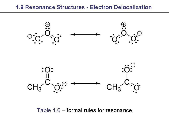 1. 8 Resonance Structures - Electron Delocalization Table 1. 6 – formal rules for