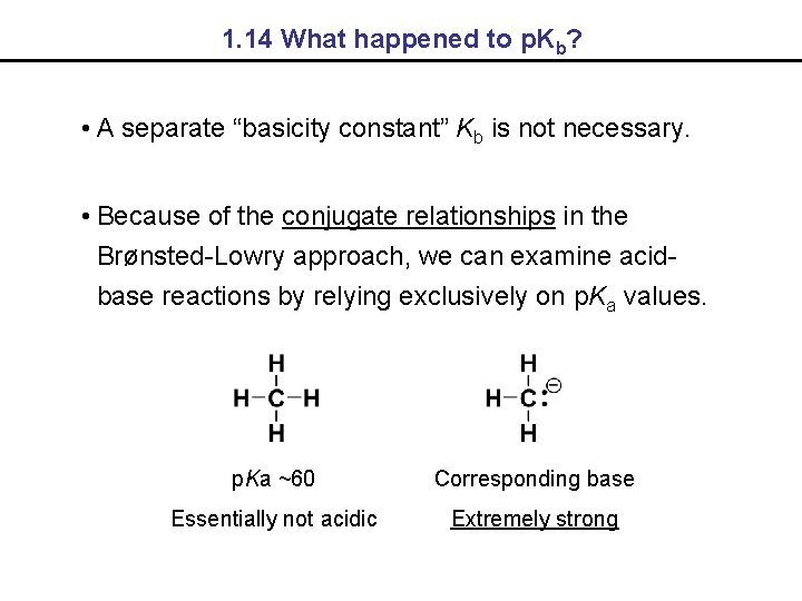1. 14 What happened to p. Kb? • A separate “basicity constant” Kb is