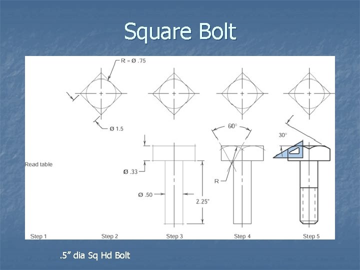 Square Bolt . 5” dia Sq Hd Bolt 