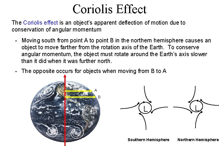 Coriolis Effect The Coriolis effect is an object’s apparent deflection of motion due to