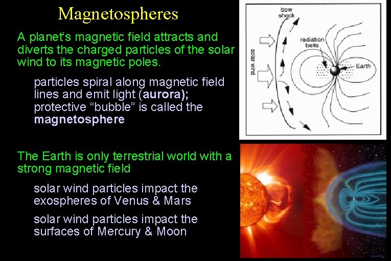 Magnetospheres ● A planet’s magnetic field attracts and diverts the charged particles of the