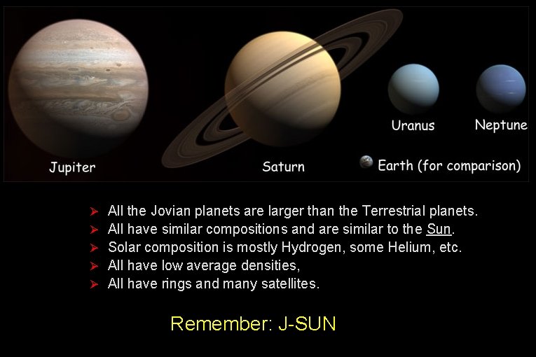 Ø Ø Ø All the Jovian planets are larger than the Terrestrial planets. All