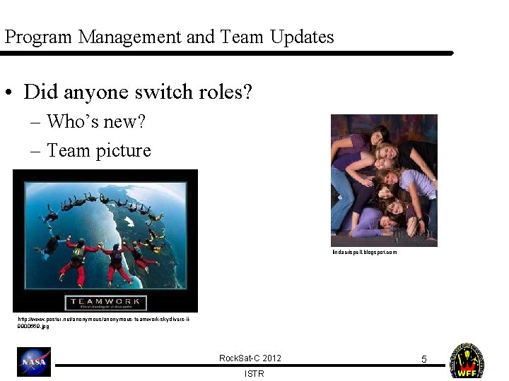Program Management and Team Updates • Did anyone switch roles? – Who’s new? –